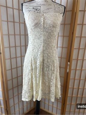 Off White Lace Off Shoulder Tube Mini Dress Flare Sweetheart Neck Size Small